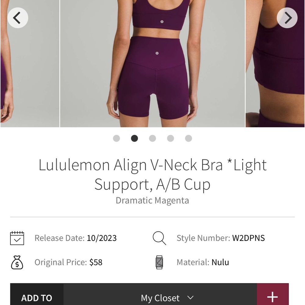 lululemon athletica V-Neck Bra in Dramatic Magenta